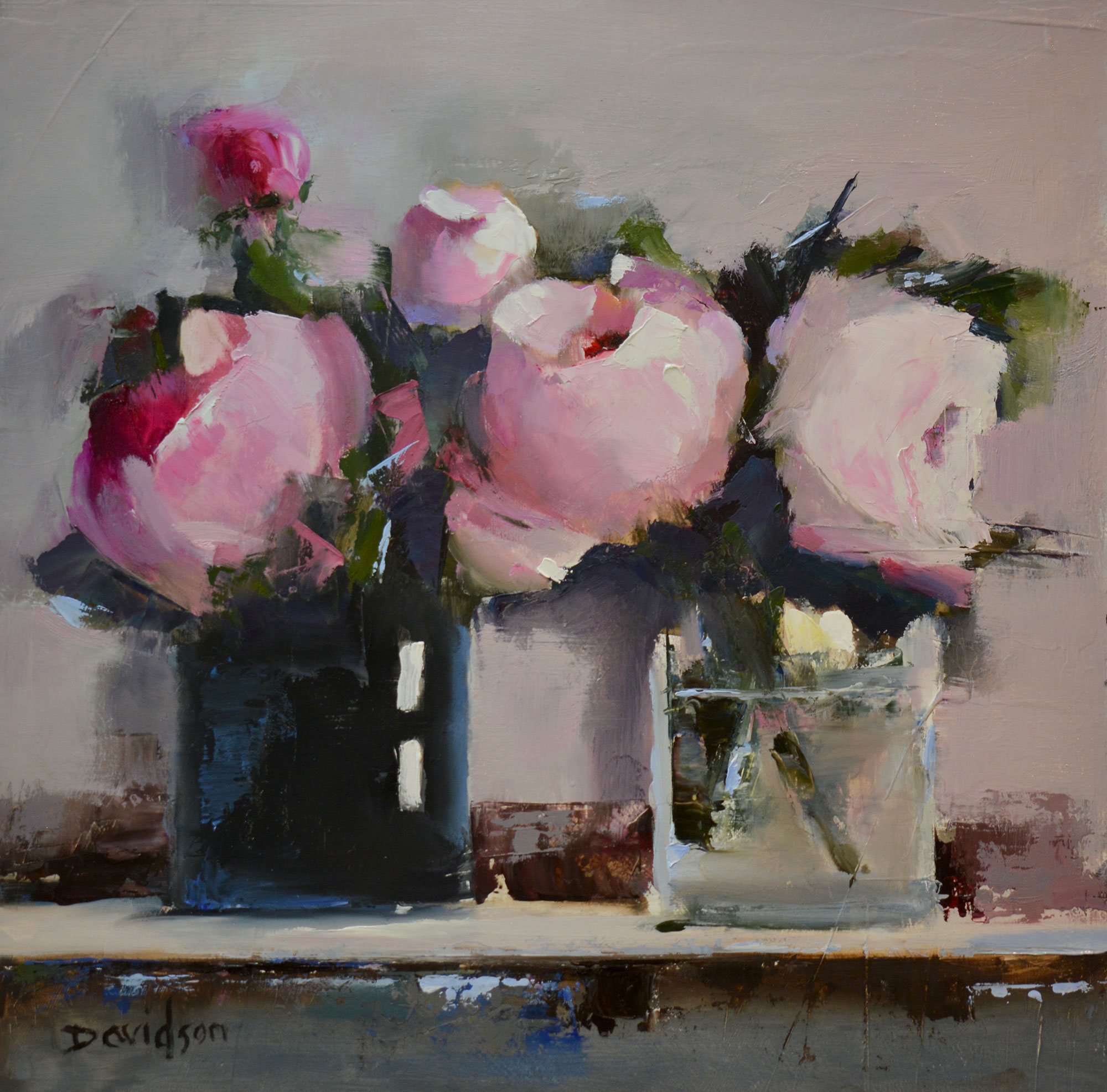 Mary  Davidson Peonies in a Black Vase