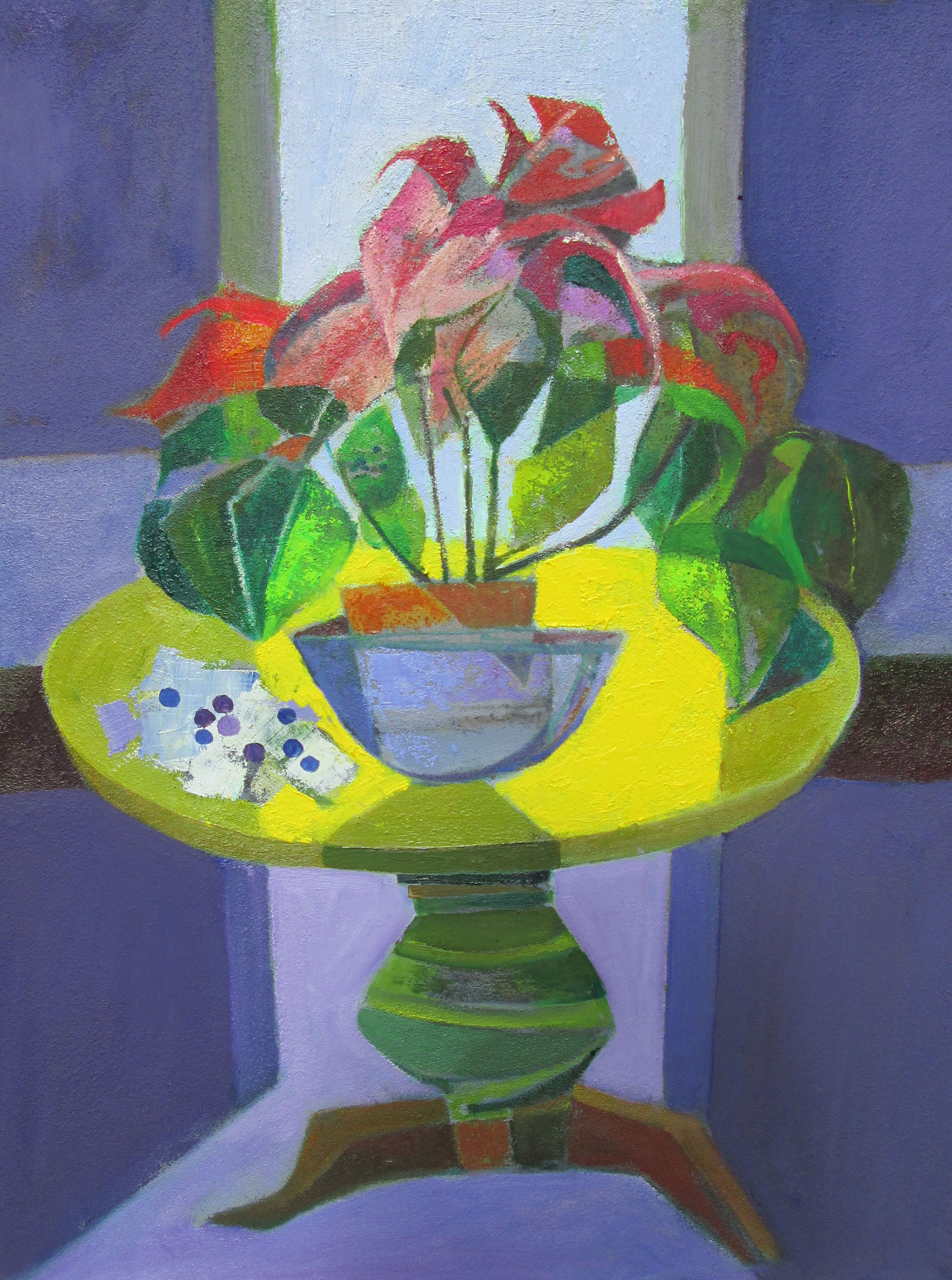 Davy Brown Poinsettia on a Yellow Table